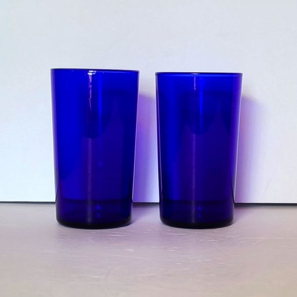 Set of 2 Cobalt Blue 12 oz Juice Glasses Tumblers Vintage - Picture 3 of 5